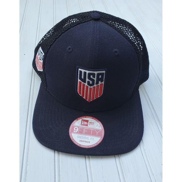 New Era Other - New Era 9FIFTY USA Soccer Snapback Hat Navy Blue Mesh Trucker Cap OSFM